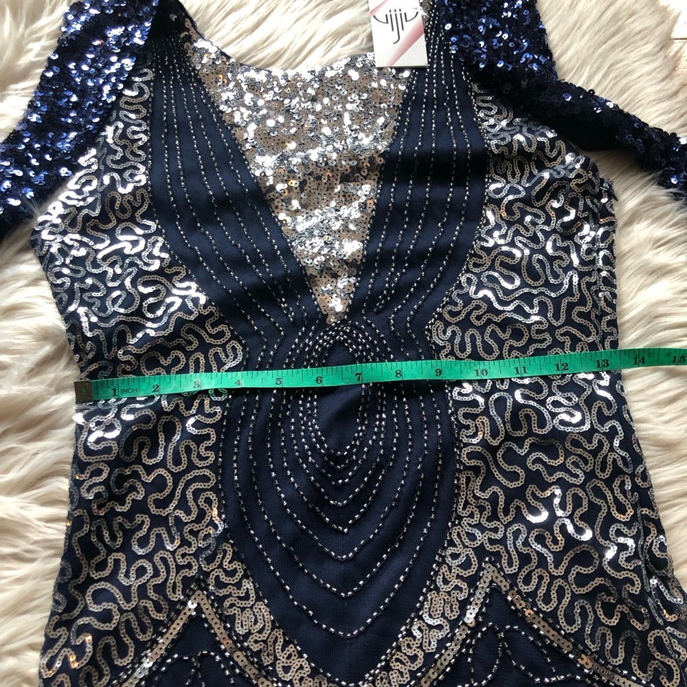 SOLD Sequins Flapper Dance Sport Glamorous Party Navy Silver Evening Dress S - Picture 15 of 16